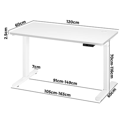 Standing Desk Electric Height Adjustable Motorised Sit Stand Desk 120cm All White