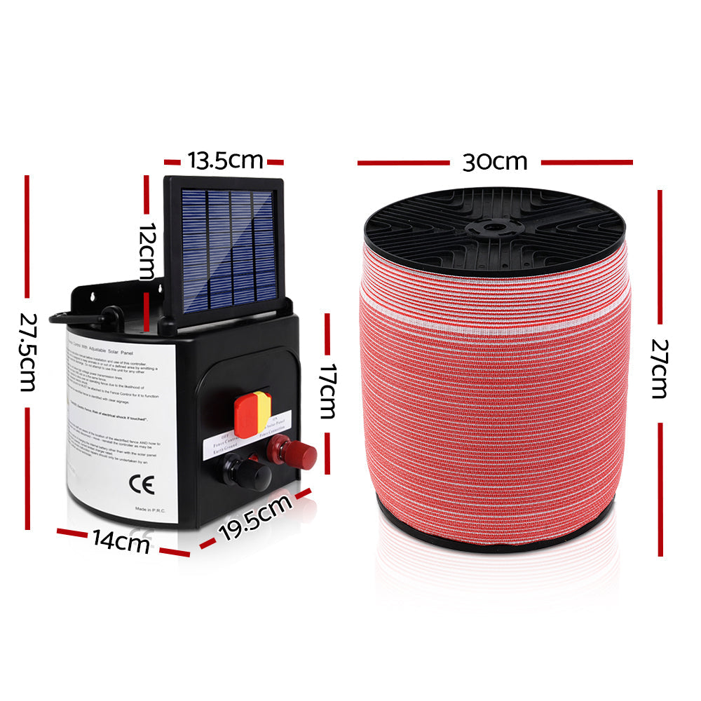 Fence Energiser 5Km Solar Powered Electric 1200M Poly Tape