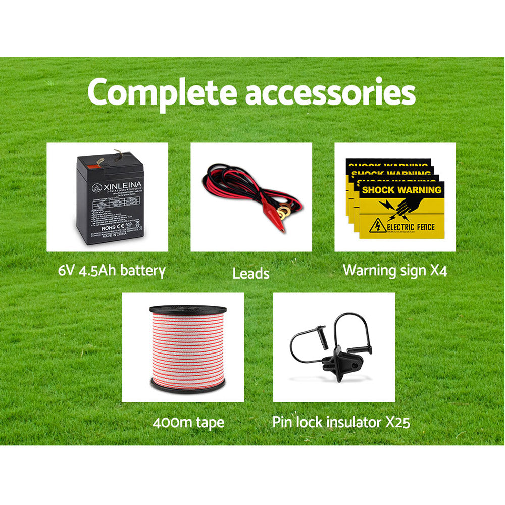 Fence Energiser 5Km Solar Powered Electric 400M Poly Tape Insulator