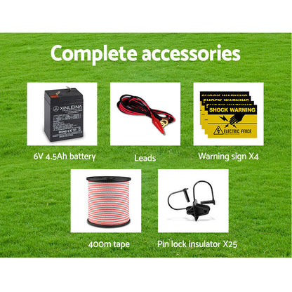 Fence Energiser 5Km Solar Powered Electric 400M Poly Tape Insulator