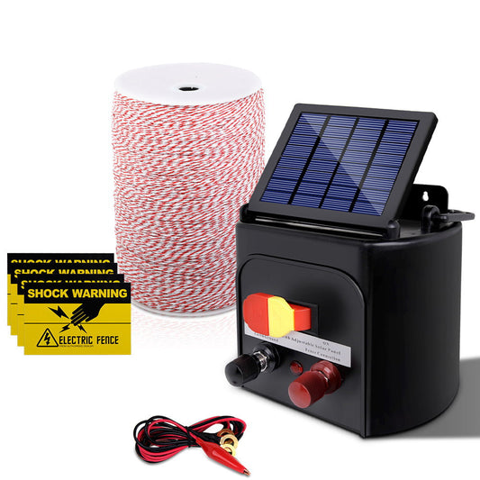 Fence Energiser 3Km Solar Powered Electric 2Km Poly Wire