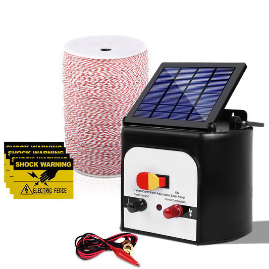 Fence Energiser 8Km Solar Powered Electric 2Km Poly Wire