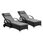2x Wheeled Sun Lounger Day Bed & Table Outdoor Setting Patio