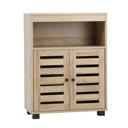 Shoes Storage Cabinet Organiser Shelf 2 Doors Brown
