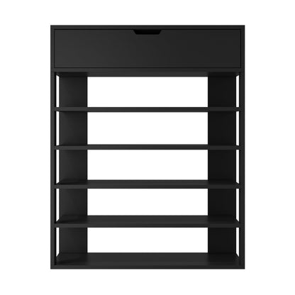 Shoes Storage Rack 5-tier Shelves with Drawer Black/Natural/White