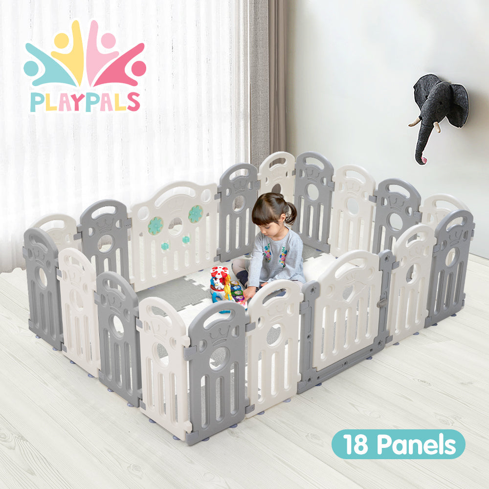 Kids Playpen Baby Safety Gate Toddler Fence 18 Panels Grey
