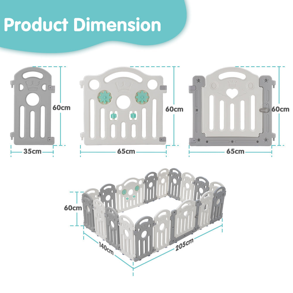 Kids Playpen Baby Safety Gate Toddler Fence 18 Panels Grey
