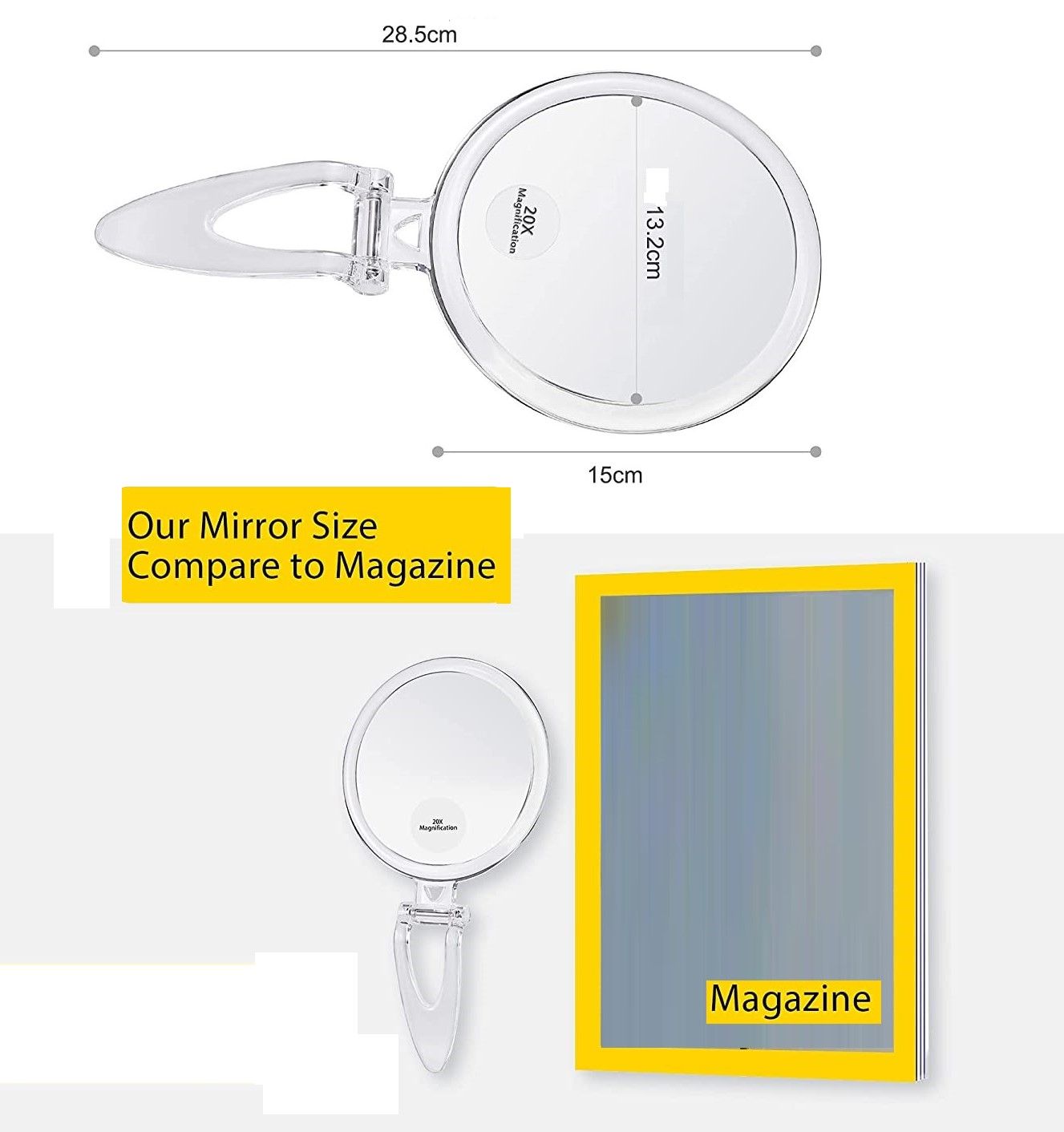 20X Magnifying Hand Mirror Two Sided Use For Makeup 