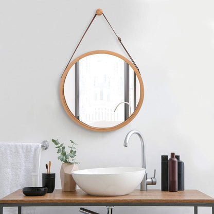 Hanging Round Wall Mirror 45 Cm - Solid Bamboo Frame And Adjustable