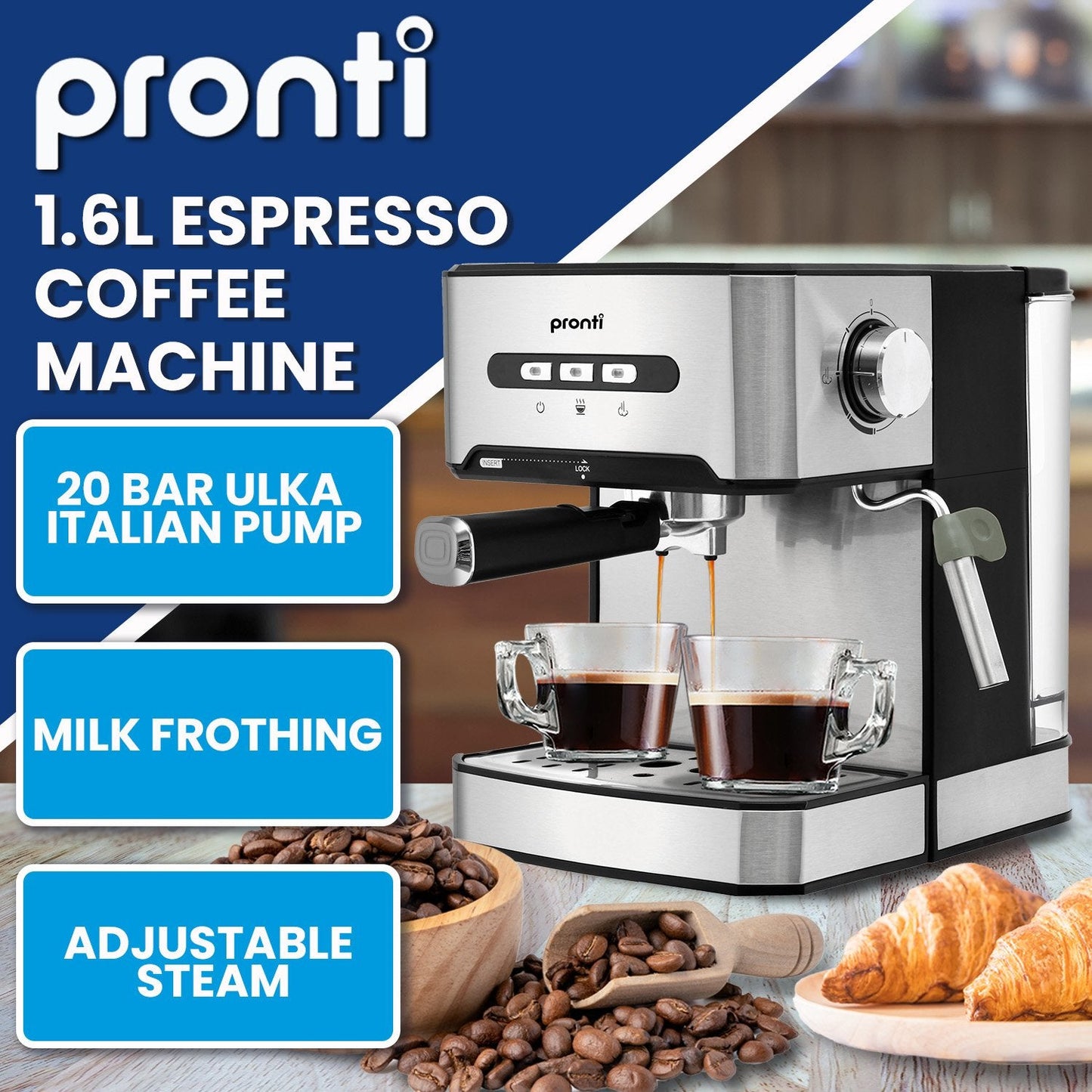 1.6L Automatic Coffee Espresso Machine With Steam Frother