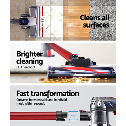 Sleek Red Cordless Stick Vacuum Cleaner - 150W