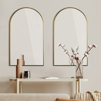 Wall Mirrors 86x50cm Arched Black/Gold/Wooden Set of 2