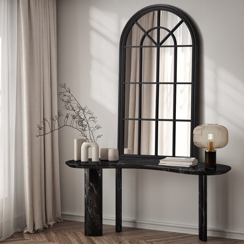 Window Mirror Arched Wall Mirror 130x70cm Black