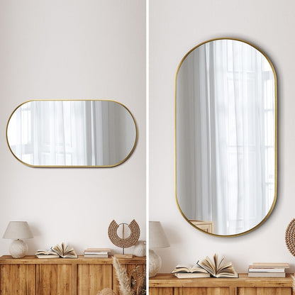 Wall Mirrors Oval Mirror Black/Gold/Wooden 84x50cm Set of 2