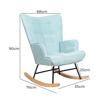 Luxurious Nursing Armchair: Rocking Bliss in Blue/Pink Velvet