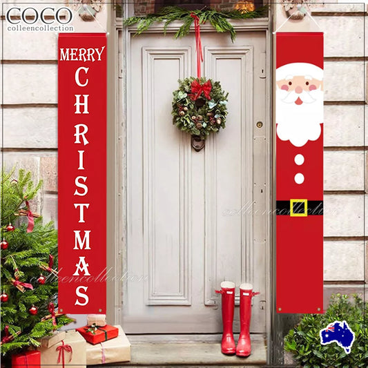 Christmas Porch Sign Oxford Cloth Xmas Door Banner Wall Hanging Party Decoration