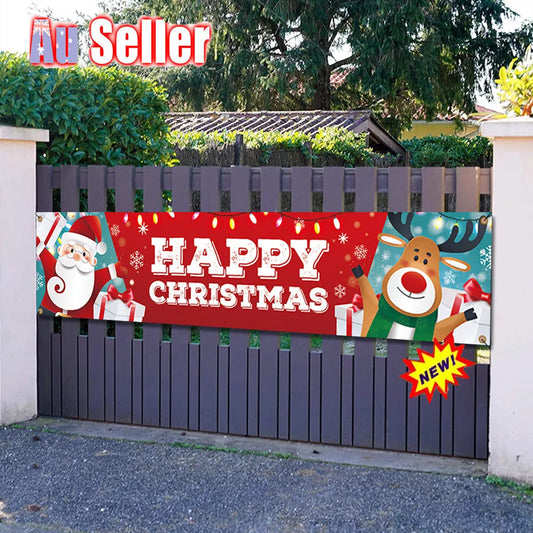 Large Merry Christmas Banner Sign Santa Xmas Outdoor Indoor Decoration Home AU