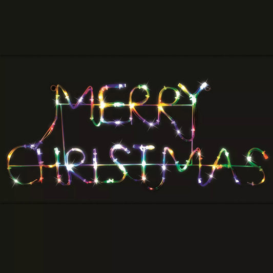 Solar Merry Christmas Multi colour LED Tube Rope Light Xmas Outdoor Motif Sign