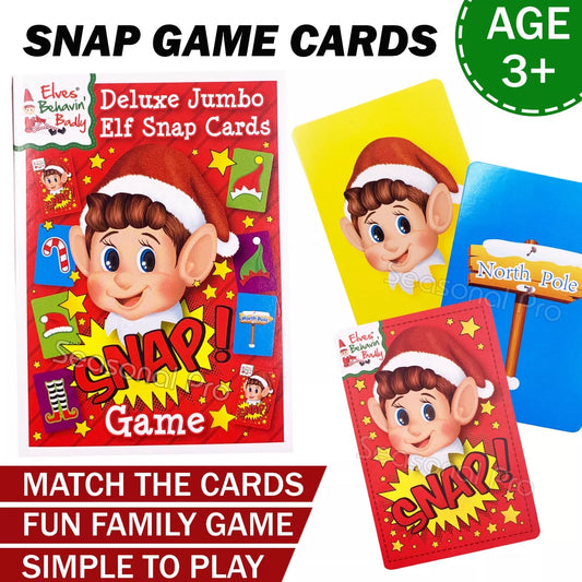 Christmas Kids Family Jumbo Elf Snap Card Games Xmas Playing Cards +3 Uno Cards AU