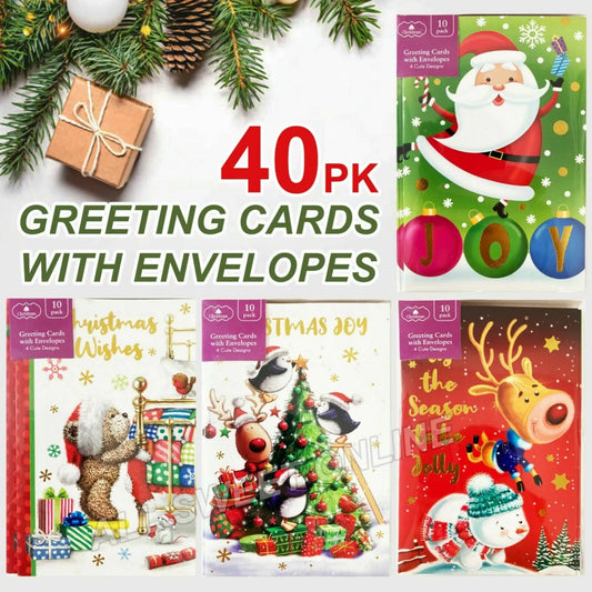 40PK Christmas Cards Greeting Xmas Card with Envelopes Kids Design Kid