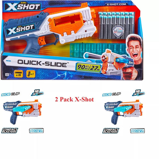 2 PACK Zuru X-Shot Excel Quick-Slide Foam Dart Blaster