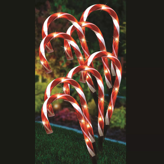 8 SOLAR Candy Cane Flashing Outdoor Christmas Garden Path Stake Xmas Lights 32cm