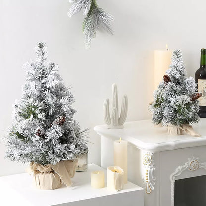 Small Mini Christmas Tree Snow Flocked Xmas Tree Tabletop Artificial Ornament