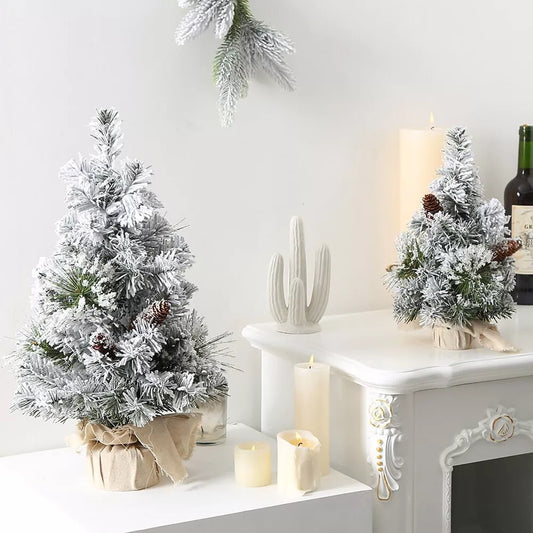 Small Mini Christmas Tree Snow Flocked Xmas Tree Tabletop Artificial Ornament