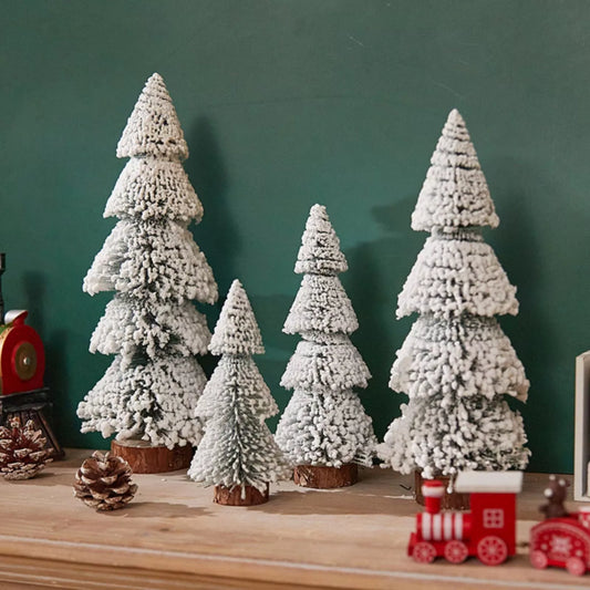 4PCS Artificial Small Christmas Tree Tabletop Mini Xmas Pine Trees Snowy Trees