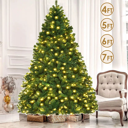 1.2M/1.5M/1.8M/2.1M Christmas Tree with Lights Bushy Xmas Decor & Metal Stand