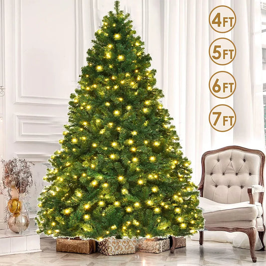 1.2M/1.5M/1.8M/2.1M Christmas Tree with Lights Bushy Xmas Decor & Metal Stand