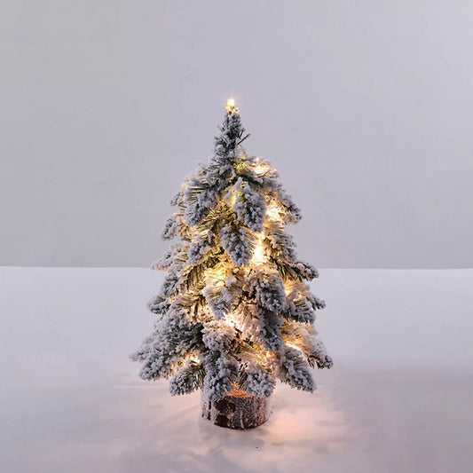 Tabletop Small Mini Christmas Tree With Snow LED Lights Xmas Ornament Decoration