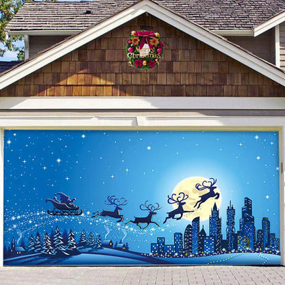 Merry Christmas Holiday Banner Garage Door Cover Mural Winter Snowman AU