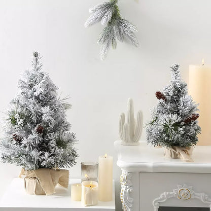 Small Mini Christmas Tree Snow Flocked Xmas Tree Tabletop Artificial Ornament
