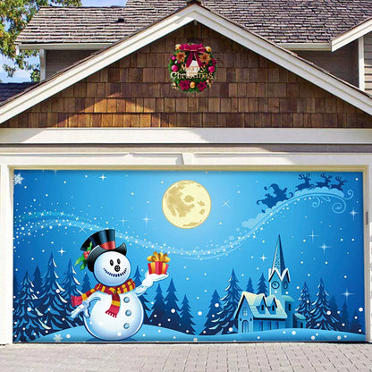 Merry Christmas Holiday Banner Garage Door Cover Mural Winter Snowman AU