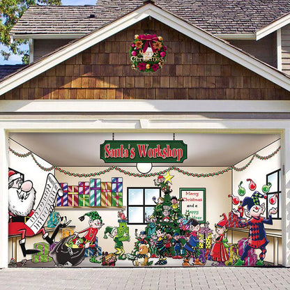 Merry Christmas Holiday Banner Garage Door Cover Mural Winter Snowman AU