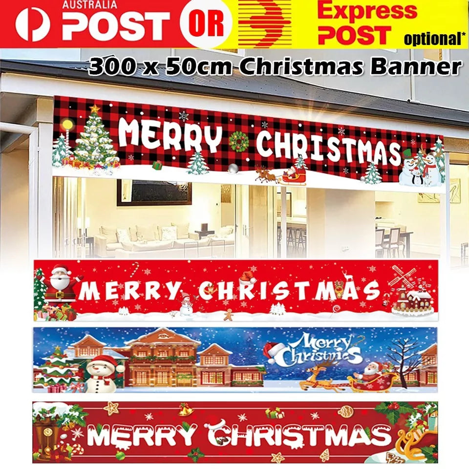 Merry Christmas Xmas Outdoor Banner Flag Pulling Santa Claus Hanging Decoration