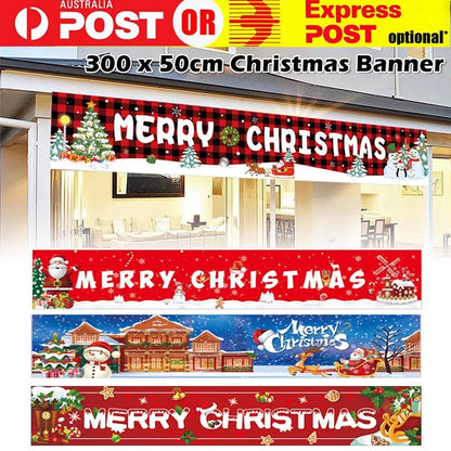 Merry Christmas Xmas Outdoor Banner Flag Pulling Santa Claus Hanging Decoration