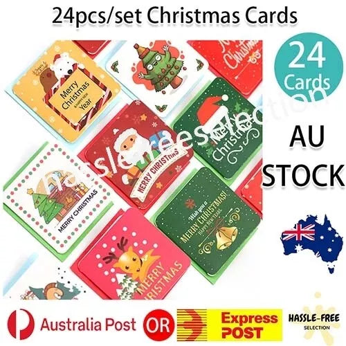 24pcs Christmas Greeting Cards Xmas Envelops Santa Designs Adult Kids Family