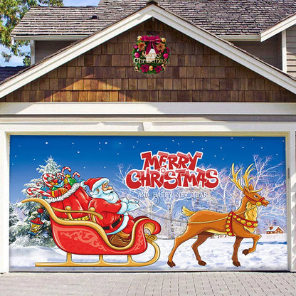 Merry Christmas Holiday Banner Garage Door Cover Mural Winter Snowman AU