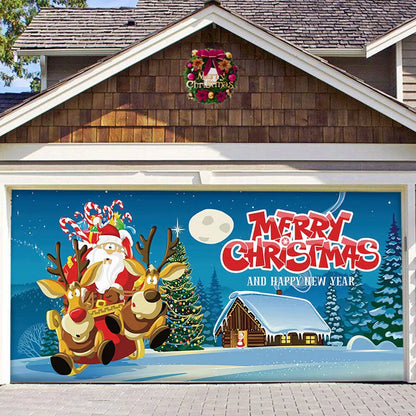 Merry Christmas Holiday Banner Garage Door Cover Mural Winter Snowman AU