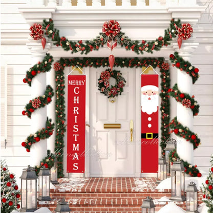 Christmas Porch Sign Oxford Cloth Xmas Door Banner Wall Hanging Party Decoration