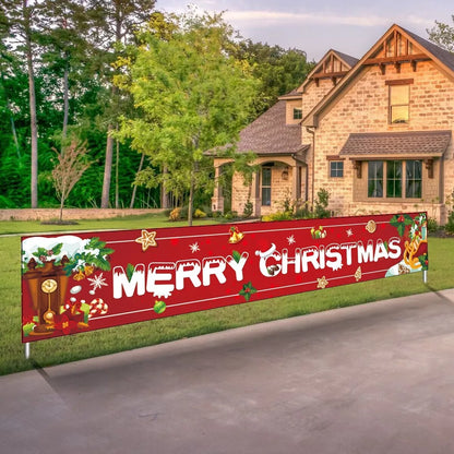 Merry Christmas Xmas Outdoor Banner Flag Pulling Santa Claus Hanging Decoration