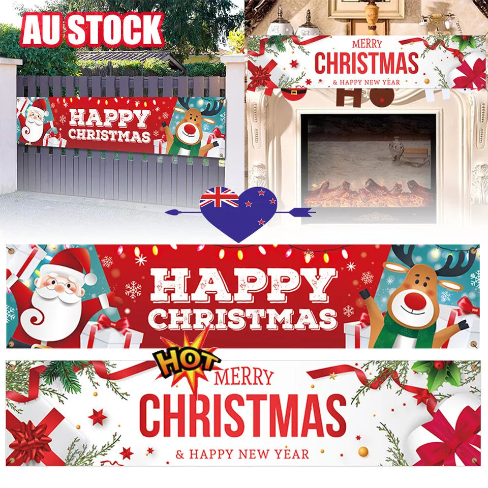 Large Merry Christmas Banner Sign Santa Xmas Outdoor Indoor Decoration Home AU