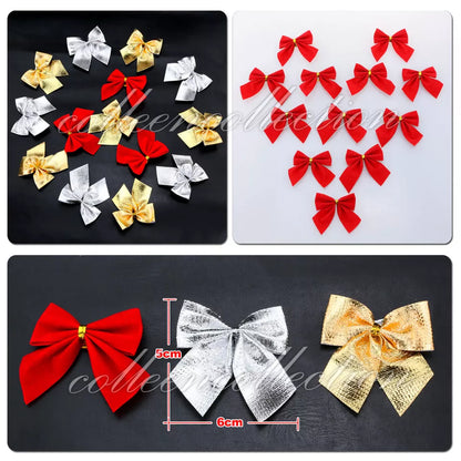 12x Bow Christmas Tree Handing Xmas Ornament Bowknot Party Wedding Decoration